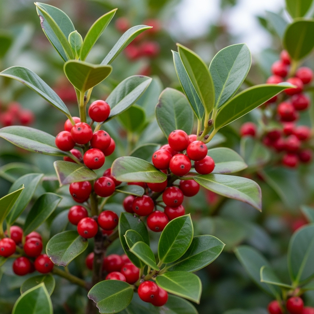 Image 3: Female yaupon holly in fall showing bright red berries among the evergreen foliage